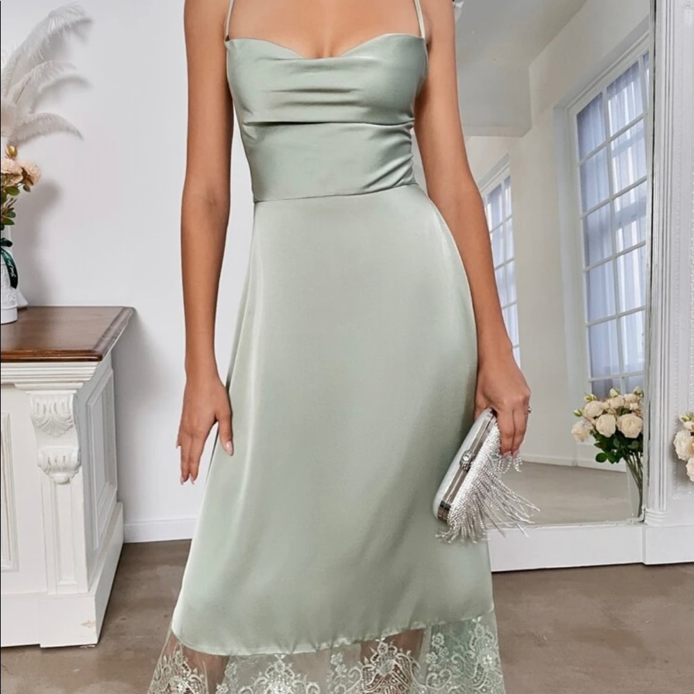 Green satin dress - New without tags